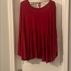 Burgundy Super Soft Boho Top with Lace Sleeves